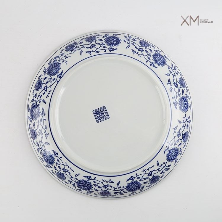 Underglaze Colour 12 Inch Round Plate Vintage Floral Ceramic Plate